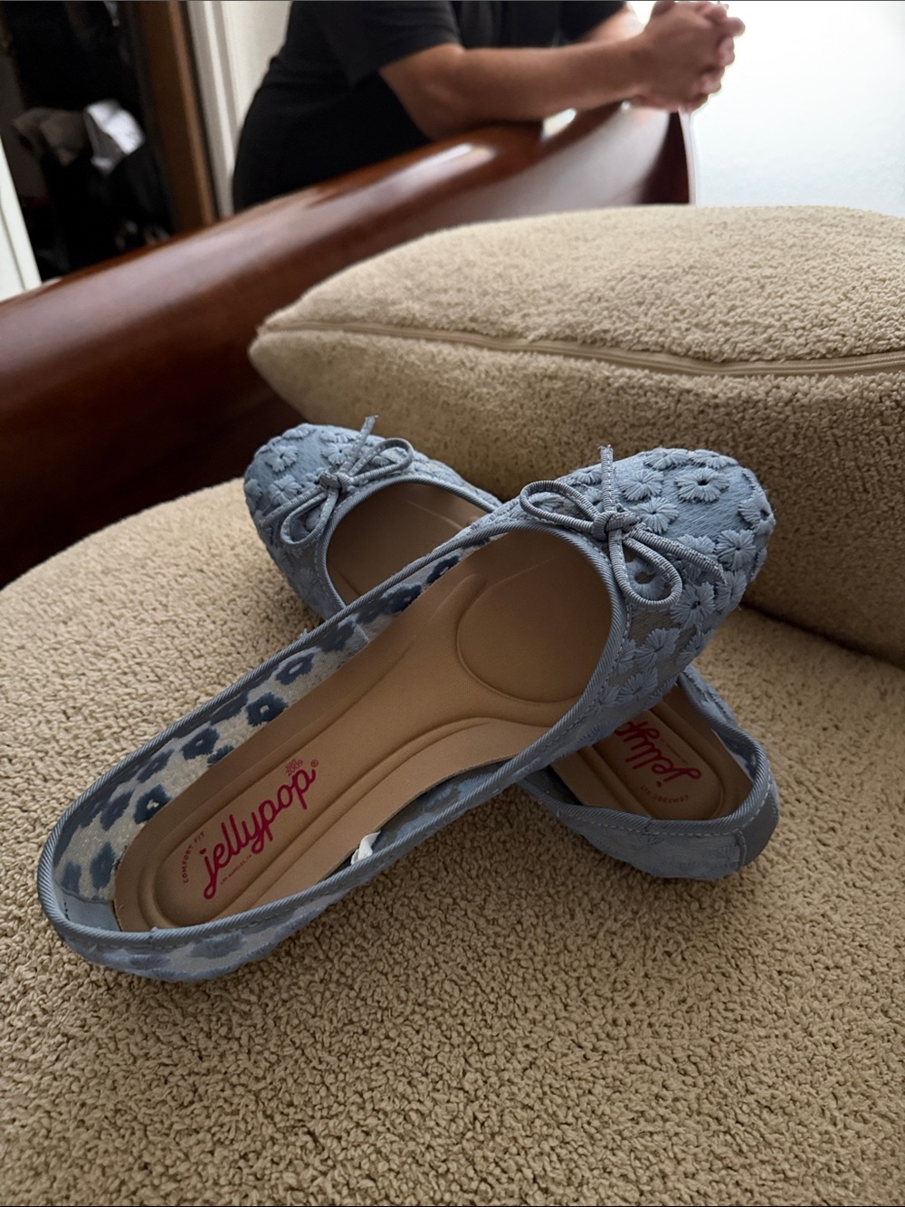 Jellypop Powder Blue Floral Lace Ballet Flats
